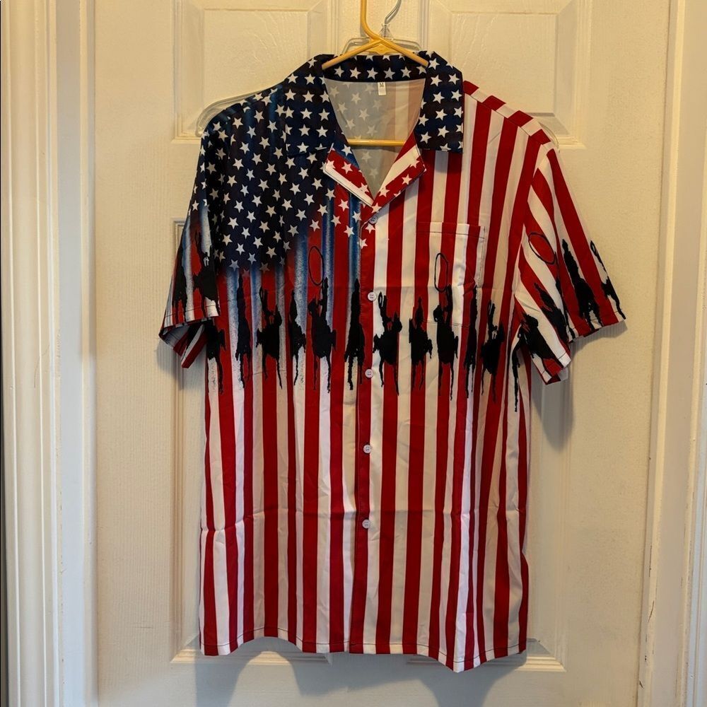 Regenboog Men’s Shirt Short Sleeve USA Stars Stripes Cowboy medium